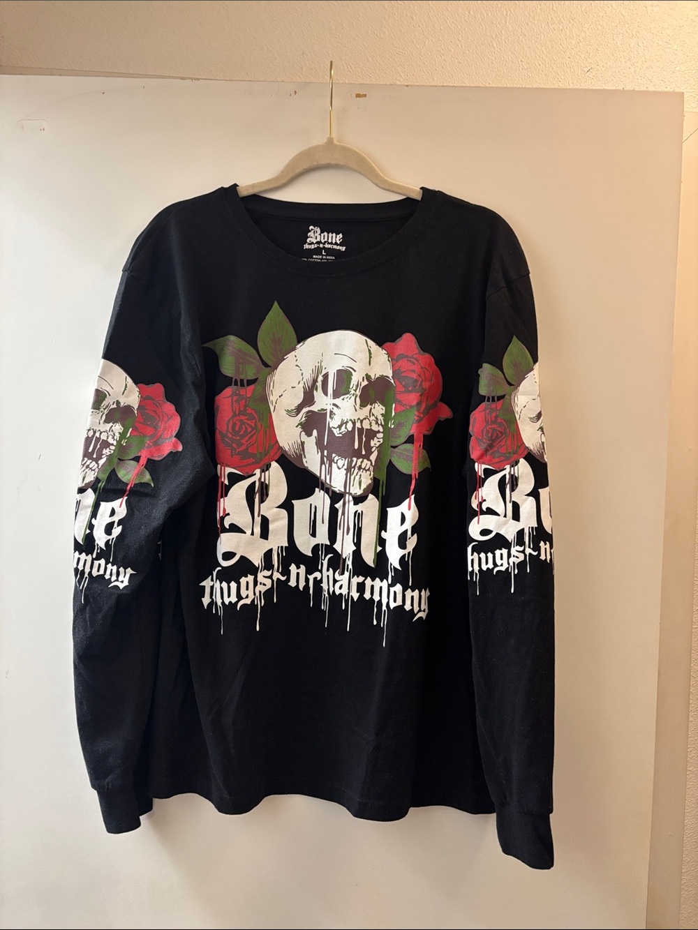 Bone Thugs-N-Harmony Graphic Skull & Rose Long Sleeve Tee - Black